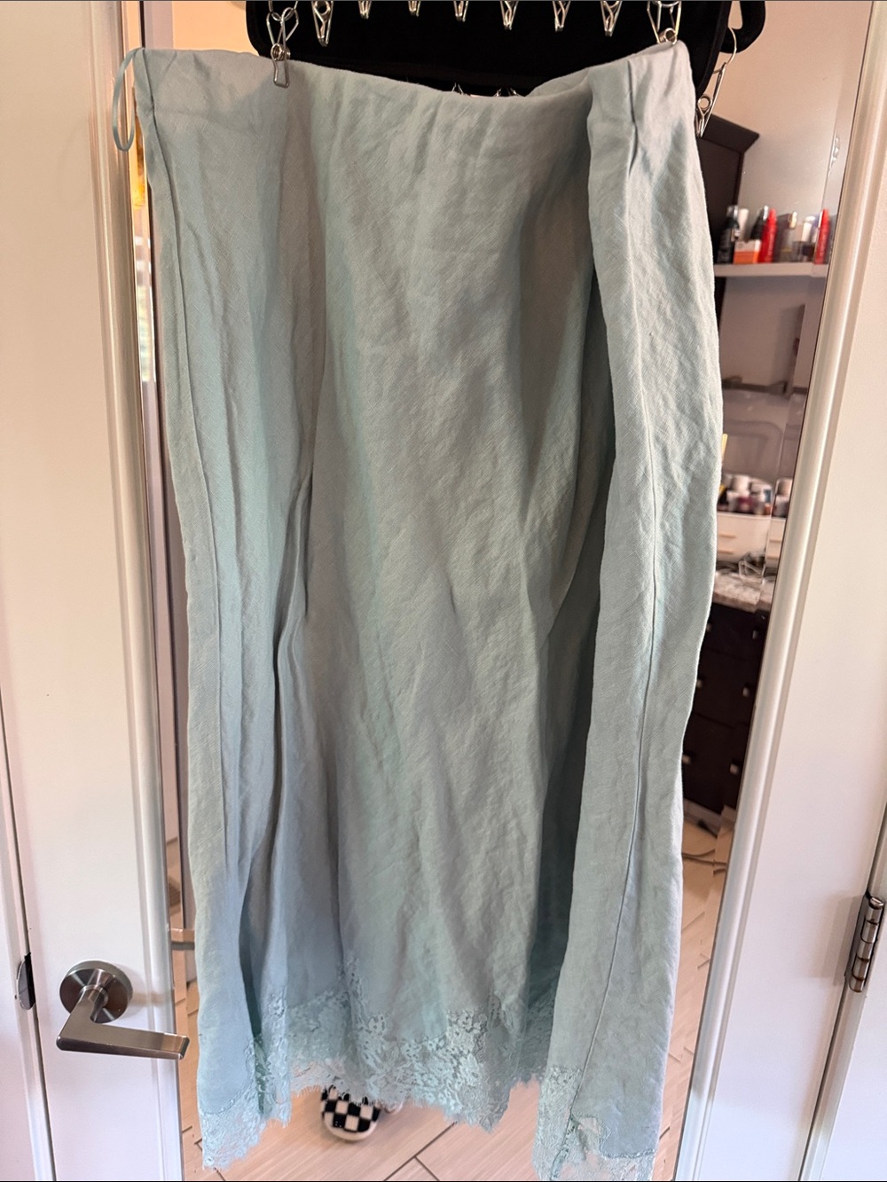Reformation Light Blue Lace-Hem Linen Women’s Skirt